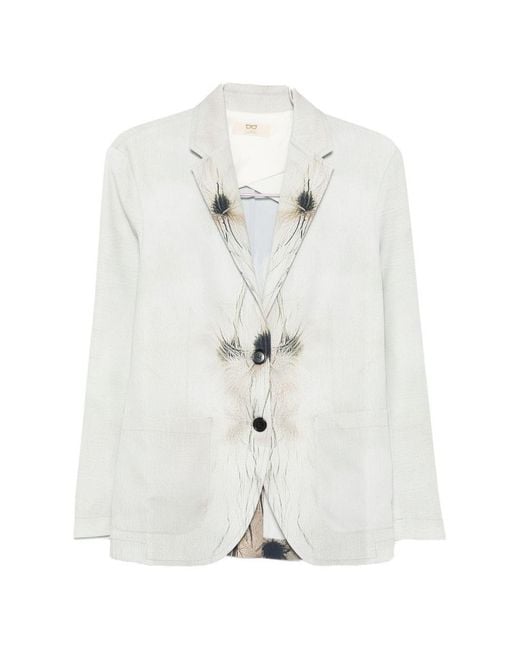 Sissiottostyle White Printed Single-Breasted Blazer Jacket
