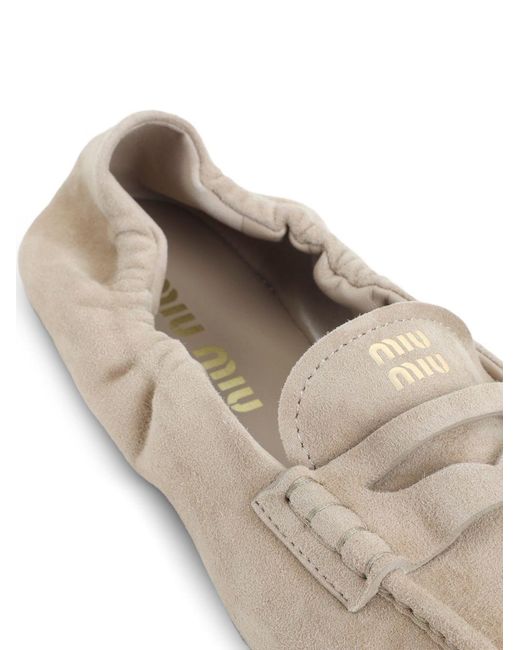 Miu Miu White Ruches Suede Leather Loafers