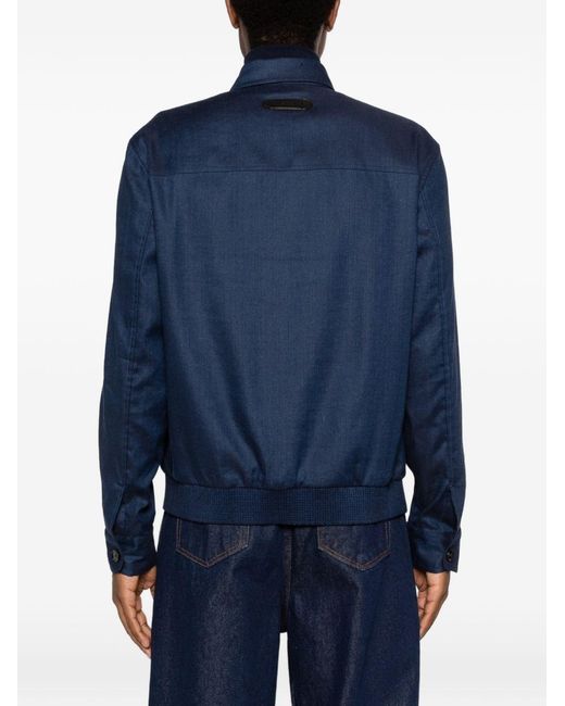 Brioni Blue Linen And Wool Blouson Jacket for men