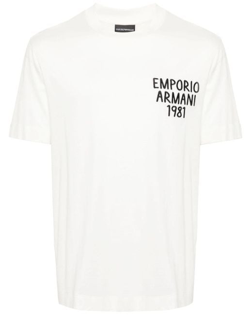 Emporio Armani White Logo-embroidered Lyocell Blend T-shirt for men
