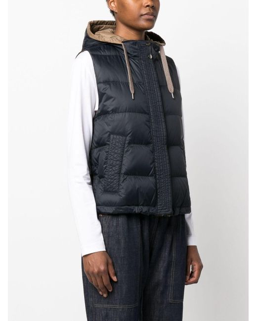 Brunello Cucinelli Black Quilted Hooded Gilet