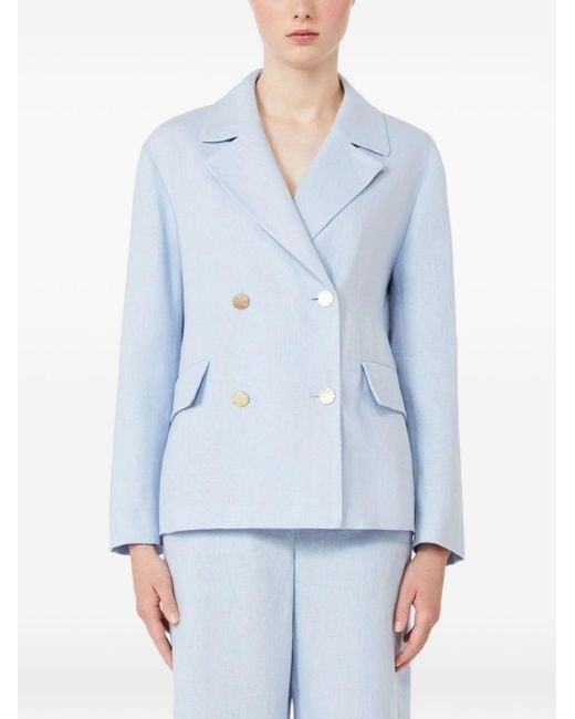 Max Mara Blue Linen Double-Breasted Jacket