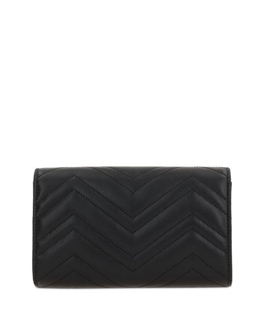 Gucci Black Gg Marmont Leather Wallet On Chain