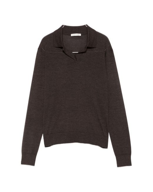 The Row Black Pauli Wool And Silk Polo Sweater