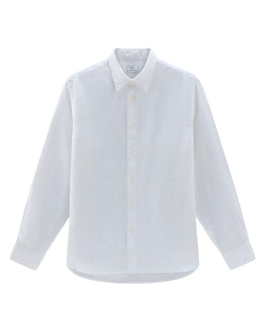 Woolrich White Point-collar Linen Shirt for men