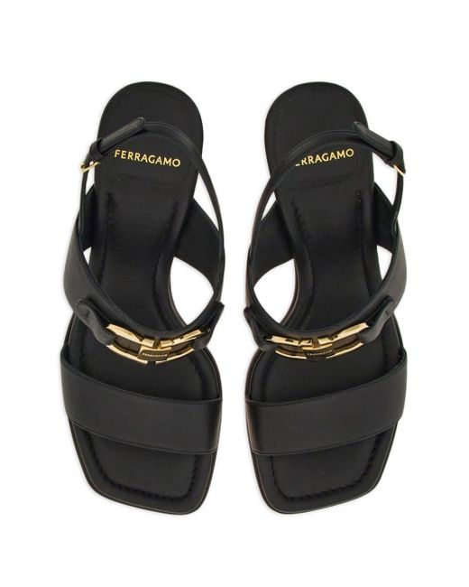 Ferragamo Black Lou 55mm Leather Slingback Sandals