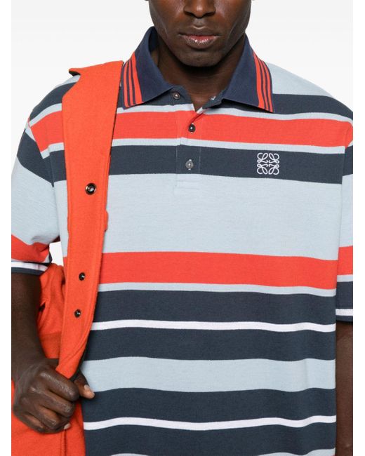 Loewe-Paulas Ibiza Blue Oversized Striped Cotton Polo Shirt for men