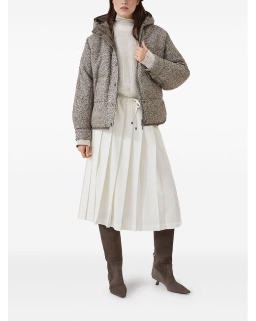 Brunello Cucinelli Gray Chevron Down Jacket With Hoodie