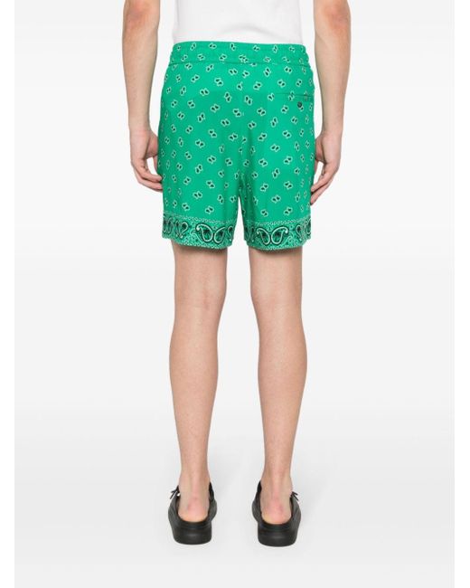 Palm Angels Green Paisley-print Deck Shorts for men
