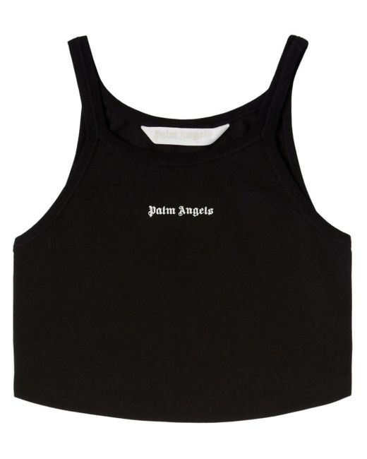 Palm Angels Black Embroidered Logo Crop Top With