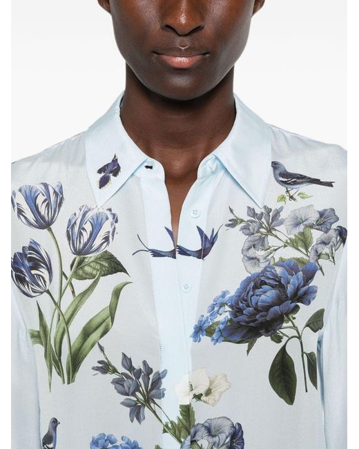 Alice + Olivia Blue Printed Silk Shirt