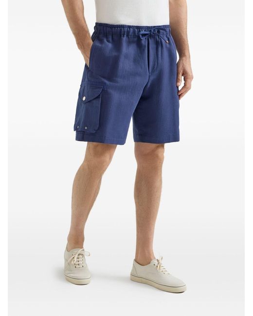 Brunello Cucinelli Blue Linen Cargo Shorts for men