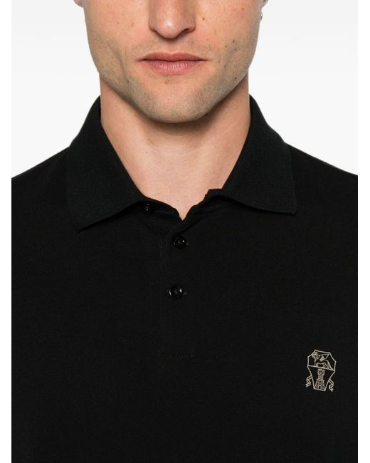 Brunello Cucinelli Black Logo Cotton Polo Shirt for men