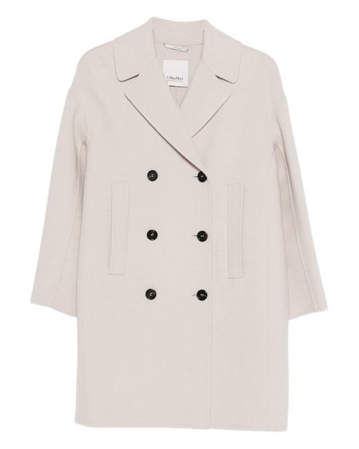 Max Mara White Wool Double-Breasted Coat