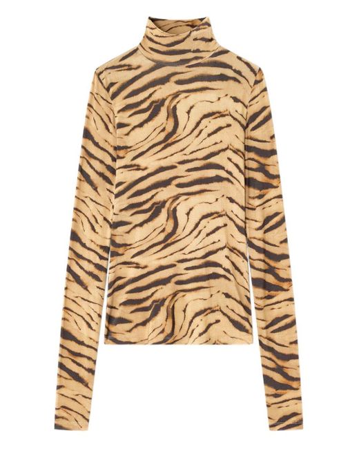 Ganni Natural Printed Turtle-Neck Sweater