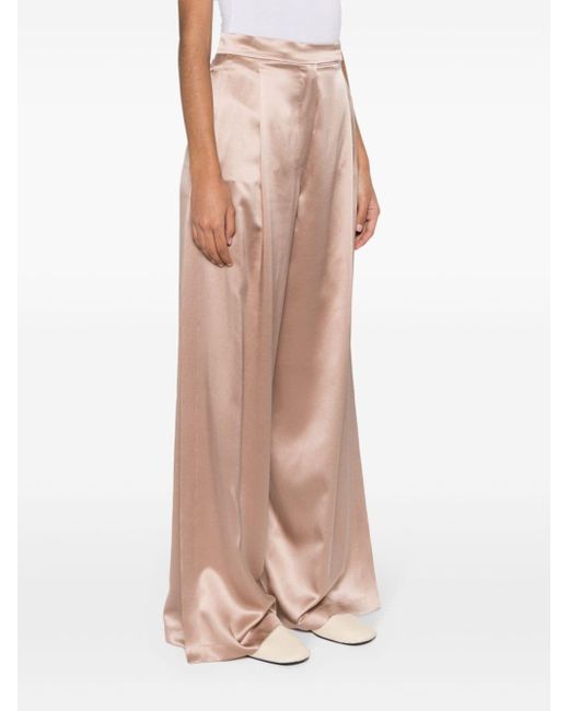 Max Mara Pink Satin Wide-Leg Silk Trousers