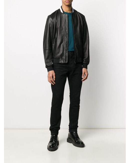 Emporio Armani Embossed-monogram Zipped Bomber Jacket in Black for Men