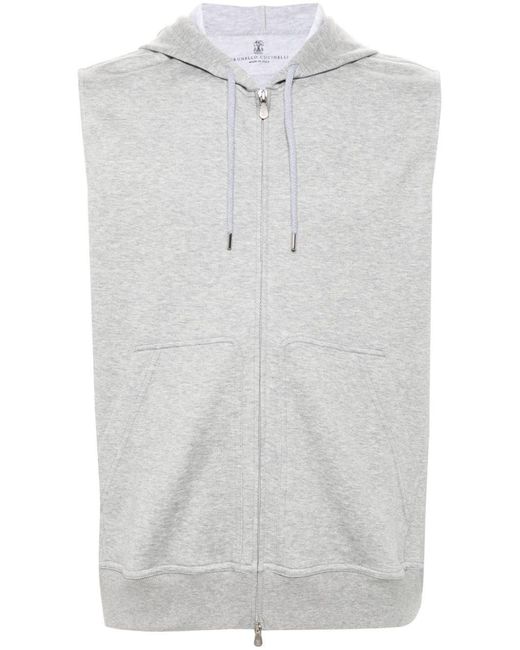 Brunello Cucinelli Gray Cotton Sleeveless Hoodie for men
