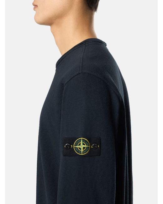 Stone Island Blue Crew Neck Sweater With Logo for men