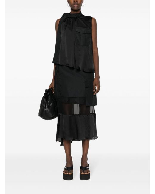 Sacai Black Asymmetric Midi Skirt