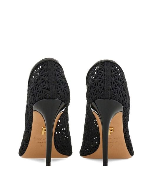 Ferragamo Black Macramé Pumps