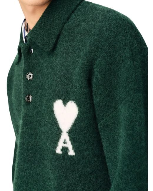 AMI Green Ami De Coeur Polo Shirt for men