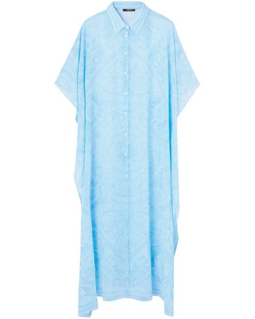 Versace Blue Barocco Print Chiffon Swim Robe
