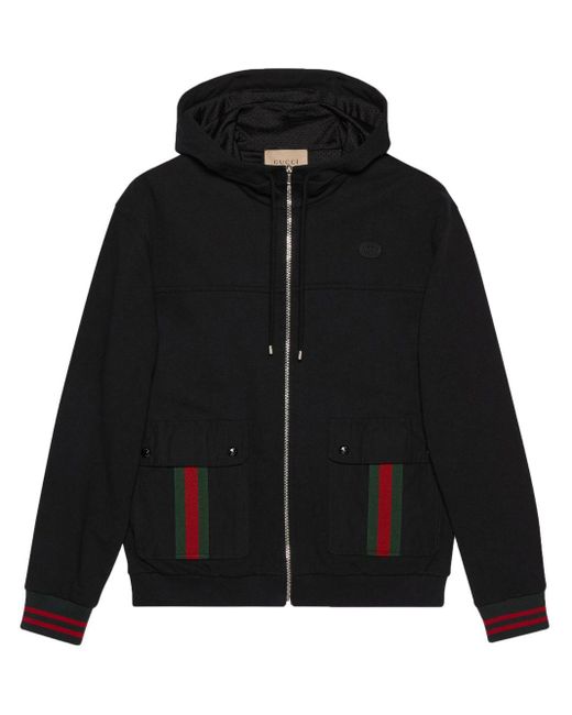 Gucci Web Detail Cotton Hoodie in Black for Men Lyst UK