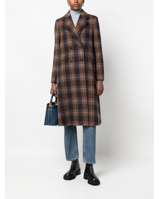 PS by Paul Smith Double-breasted Checked Coat in Black | Lyst UK