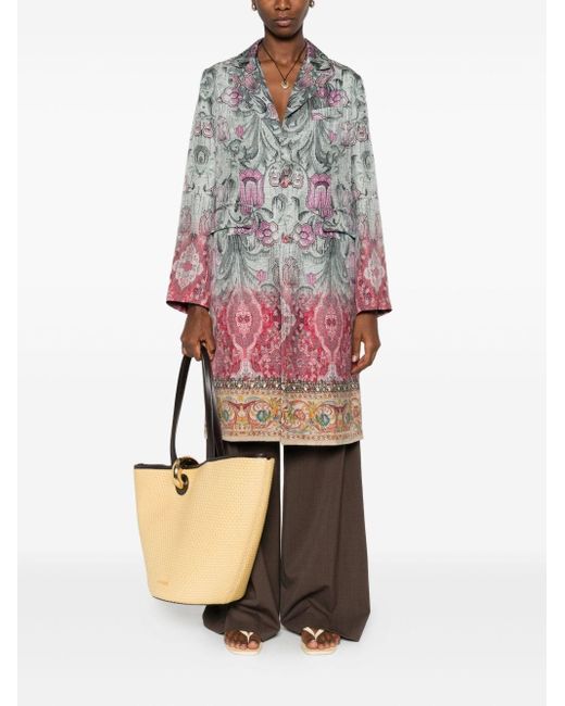 Pierre Louis Mascia Multicolor Silk Printed Single-Breasted Coat