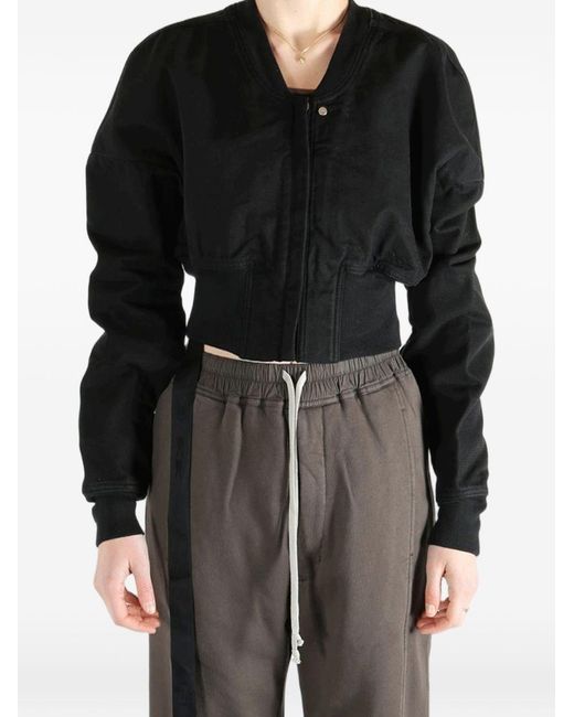 Rick Owens Black Cotton Cropped Bomber Jacket