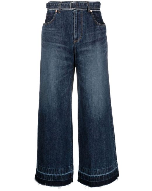 Sacai Blue High-waisted Belted Flared Jeans