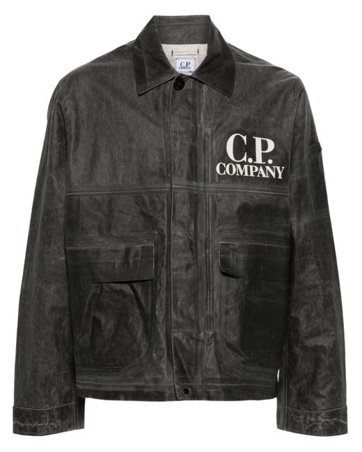 C P Company Black Logo-print Coated Shirt Jacket for men