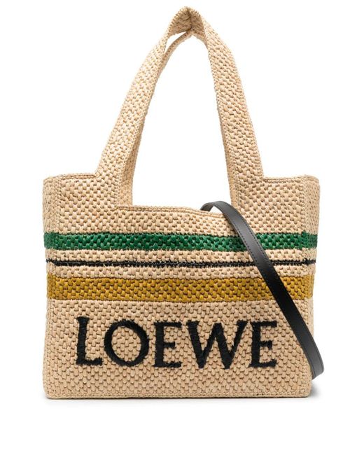 Loewe-Paulas Ibiza Metallic Loewe Font Raffia Tote Bag