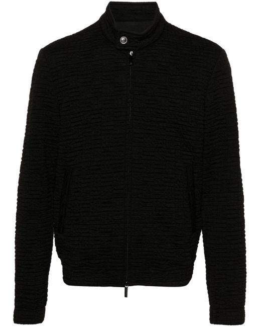Emporio Armani Black Wool Blend Zipped Jacket for men
