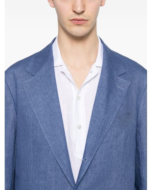 Brunello Cucinelli Blue Linen Single-Breasted Suit for men