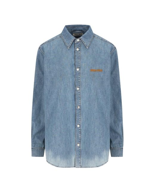 Miu Miu Blue Logo Cotton Shirt