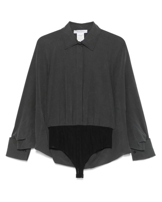 Max Mara Black Silk Mesh Batwing Bodysuit