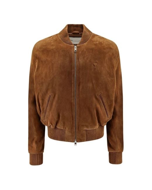 AMI Brown Suede Leather Zipped Jacket for men