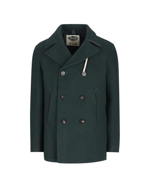 Camplin Green Notch-Lapel Double-Breasted Peacoat for men