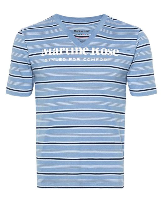 Martine Rose Blue Logo-print Striped T-shirt for men