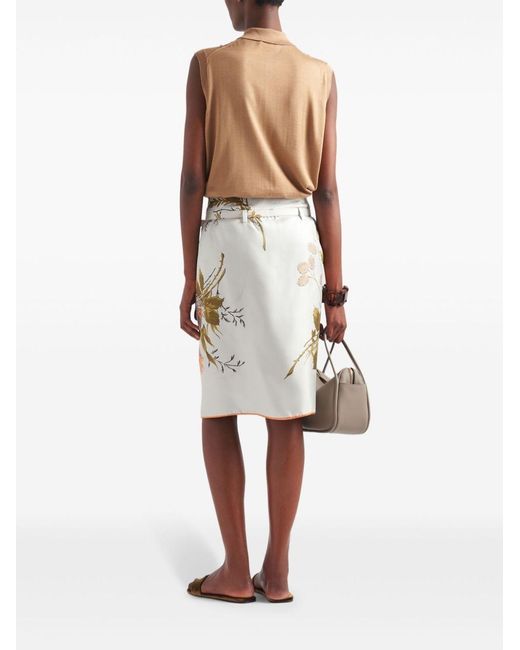 Prada Blue Silk Twill Printed Skirt