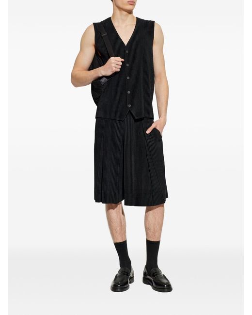 Homme Plissé Issey Miyake Black Pleated V-Necked Vest for men