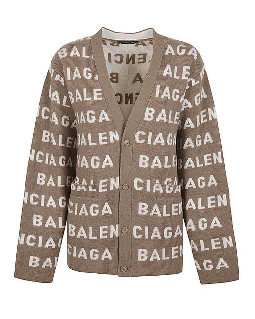 Balenciaga Brown Logo-jacquard Button-up Cardigan