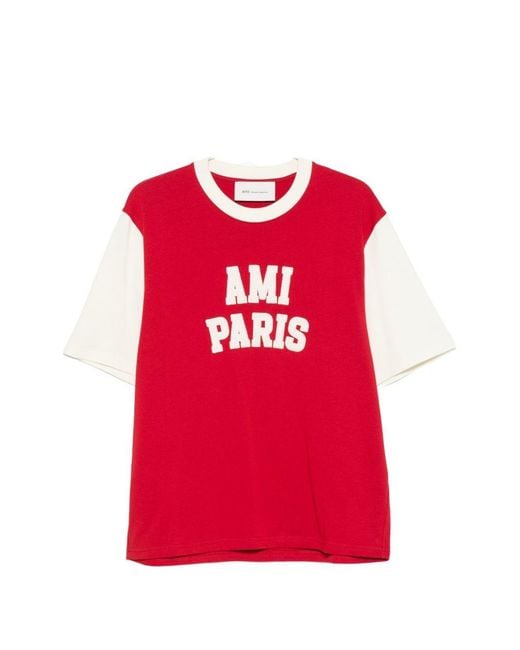 AMI Red Logo Cotton T-Shirt