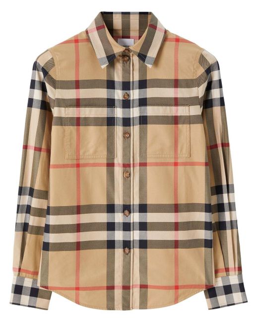 Camicia con motivo Vintage Check di Burberry in Brown