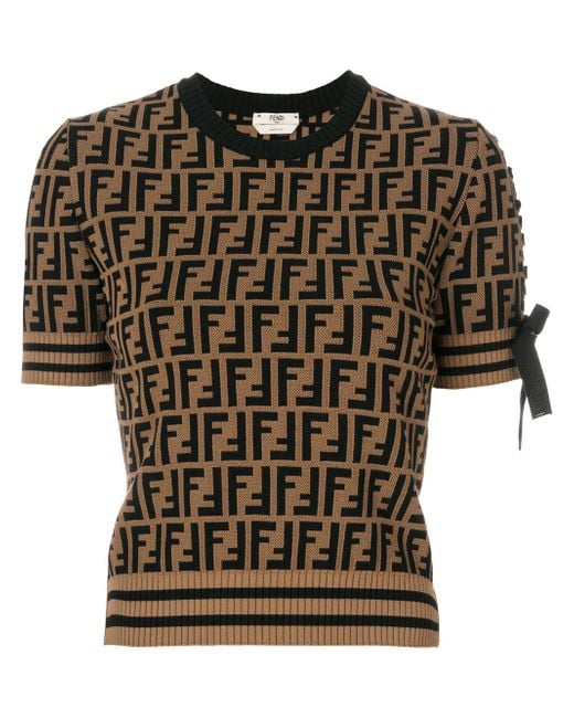 Fendi Brown Logo Short-sleeve Sweater