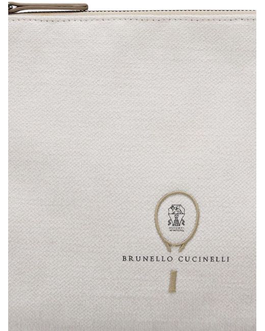 Brunello Cucinelli Gray Pochette With Embroidered Tennis Logo for men