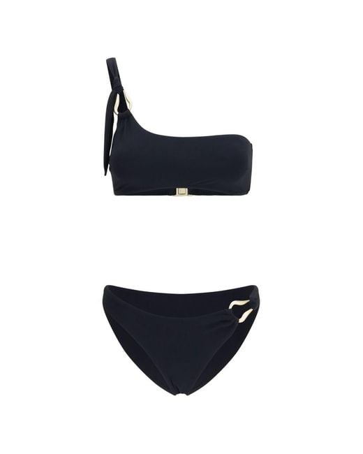 Zimmermann Blue Roselight Trim One-Shoulder Bikini