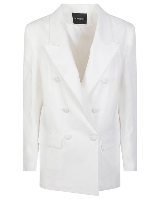 ACTUALEE White Double-Breasted Blazer